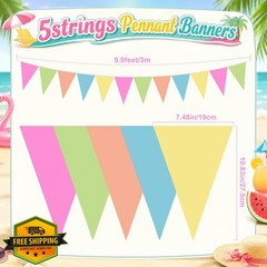 Pasimy pastel pennant banner, 49.21 ft, 60 pieces