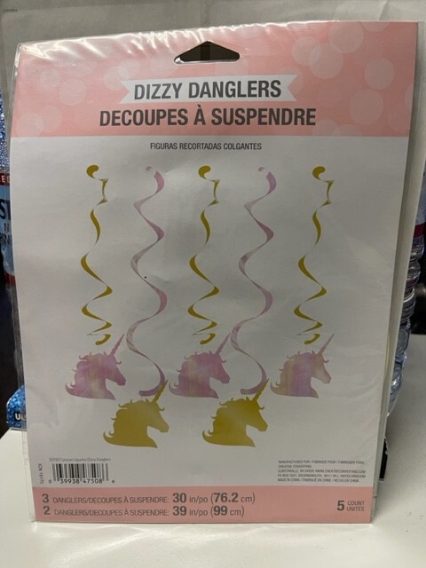 Unicorn Sparkle 5 Ct Foil Dizzy Danglers Pink and Gold Party Decorations New!!!