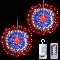 Patriotic Firework Lights 2-Pack 360 LED Red White Blue Remote Timer Outdoor