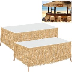 Tatuo 2 Pack Natural Raffia Table Skirt Luau Hawaiian Skirt Table Grass Beach