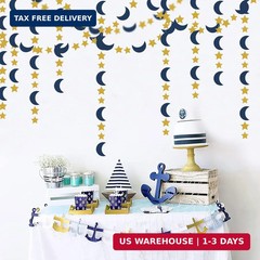 Navy-Blue Gold Moon-Star Party-Decorations Garland – 52Ft Twinkle Little Star Ha