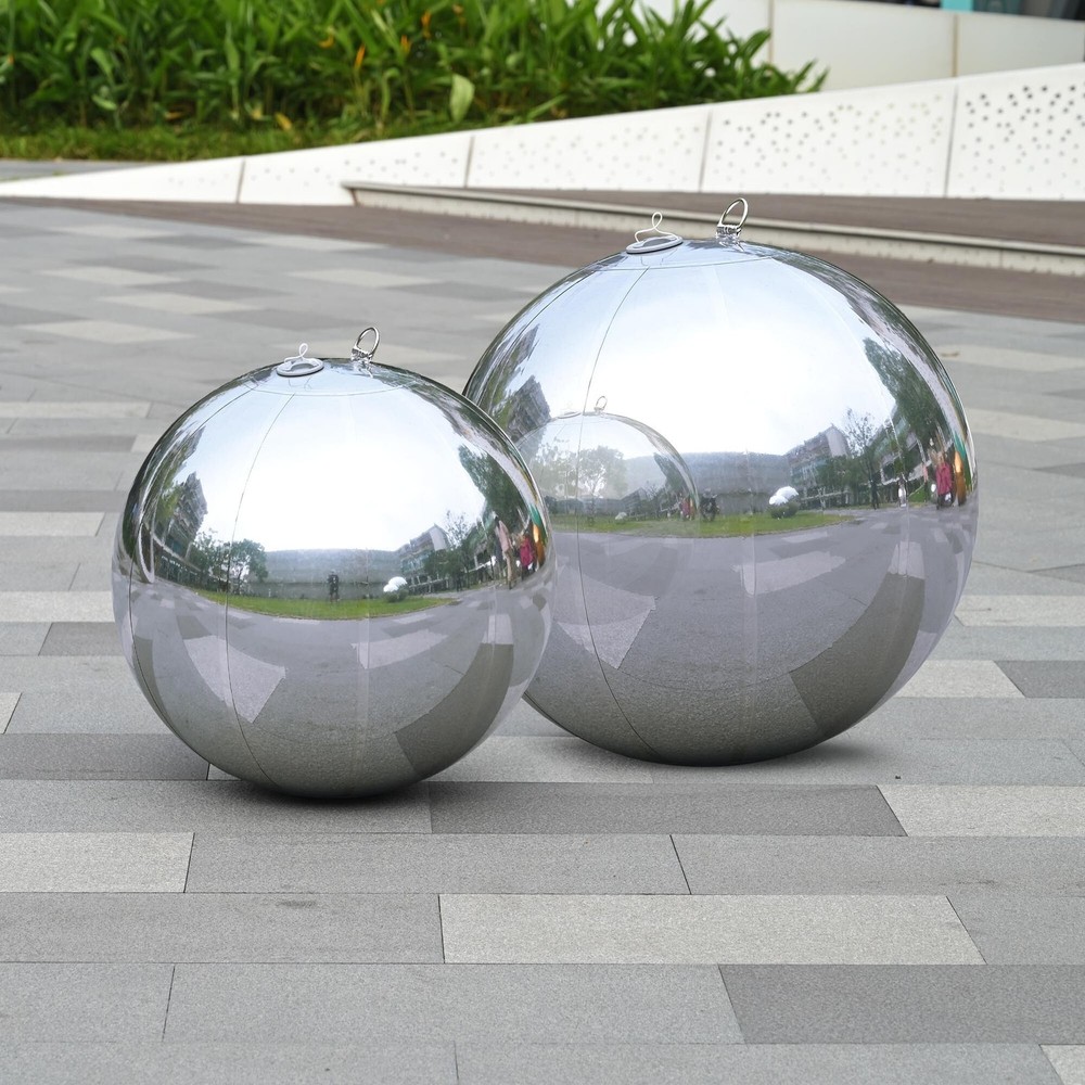 AplusChoice 2PCS 32″ Big Shiny Inflatable Mirror Ball Reusable Hanging Silver