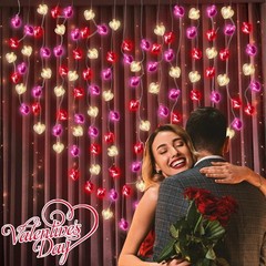 2 Pack Valentines Day Decorations Total 16.4FT 40 LED Red Pink White Heart Strin