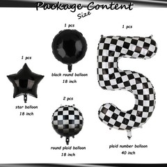 40 Inch Checkered Number Balloon 5 Black and White Race Car Birthday Balloons…