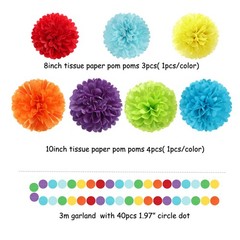 Rainbow Red-Orange Green-Blue Purple Party-Decorations – 30pcs Tissue Pom Pom…