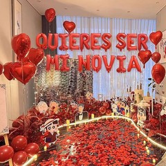 2 Set Red QUIERES SER MI NOVIA Balloons – 1200pcs Red Artificial Rose Petals 34p