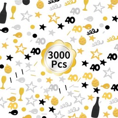 3000 PCS Number 40 Birthday Confetti Black Gold Silver Table Decoration