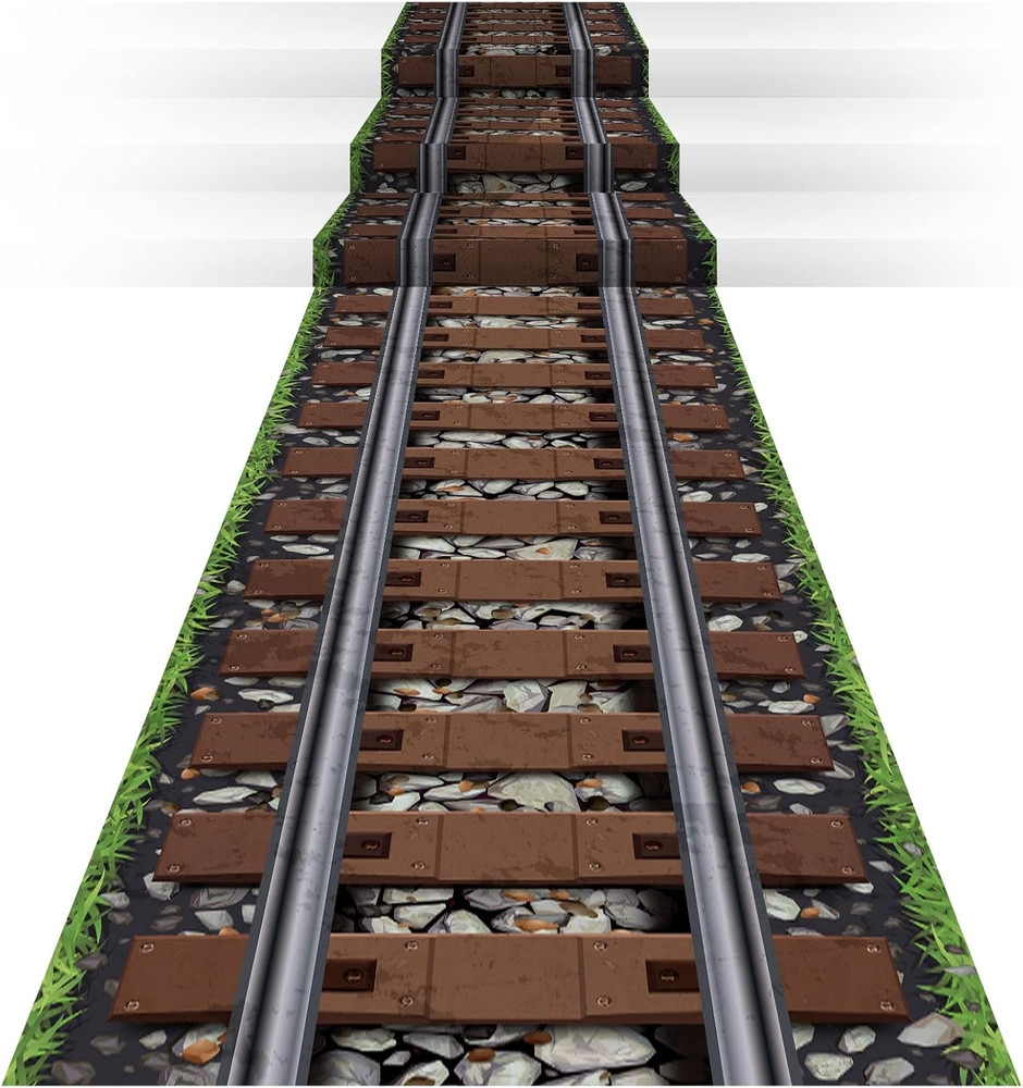 118×39″ Railroad Track Aisle Runner – Western Train Party Floor Decoration