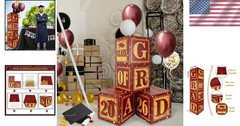 Set of 4 Maroon Graduation Balloon Boxes with ‘GRAD’ Letters – Party Essentials