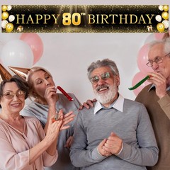 Black & Gold 80th Birthday Banner Decorations – Extra Large Reusable Yard Sig…