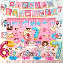 I Was 6 Now I’m 7 Birthday Decorations with Colorful Backdrop & Accessories