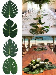 12pcs (10x8cm) Tropical Palm Leaves For Hawaiian Jungle Beach Party Table Decor