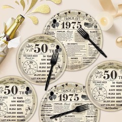 50Th Birthday Decorations for Men Women, Vintage 96PCS Back in 1975 Party Plates