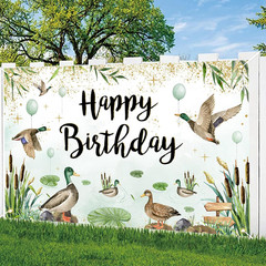 Mallard Duck Party Backdrop Hunting Theme Birthday Banner for One Lucky Duck Dec