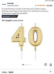 40th Birthday Candles Gold Number 40 Happy 40,