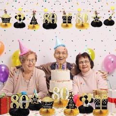 8 Pieces 80th Birthday Decorations Set, Happy 80th Honeycomb Centerpieces Tab…