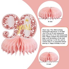 12 PCS 90th Birthday Table Centerpieces Pink Rose Gold Honeycomb Decoration