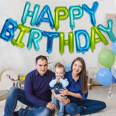 Blue and Green Happy Birthday Balloon Banner, 16 Inch 3D Aluminum Foil Bday Sign