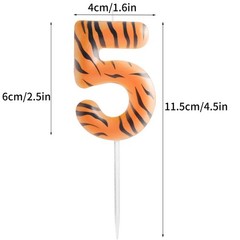 Zi Lan Tiger Stripe 4th Birthday Number Candle, Jungle Animal 4, Orange