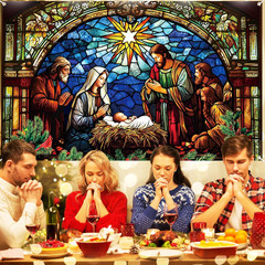 73″x43″ Christmas Nativity Backdrop Religious Holy Scene Banner Decor