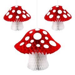 3Pcs Mushroom Honeycomb Decor Shaped Tissue Paper Variety Pack, Red