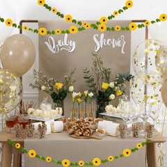 Sunflower Felt Garland Summer Flower Green Leaves Hanging Garland Floral Party