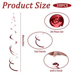 30 PCS Red Ceiling Swirls Hanging Red Swirl Decorations Shiny Foil Streamers