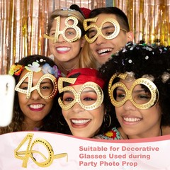 6-Pack Birthday Glasses with Rhinestones, 40th Photo Booth Props [Gold]