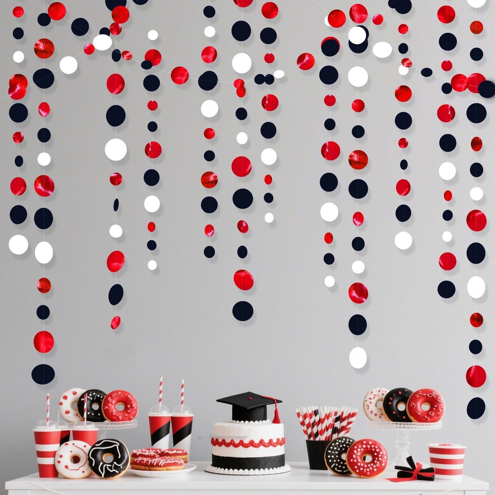 46 Ft Red Black and White Circle Dots Garland Hanging Paper Polka Dots Stream…