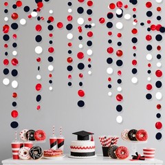 46 Ft Red Black and White Circle Dots Garland Hanging Paper Polka Dots Stream…