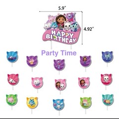 Gabby’s Dollhouse Birthday Party Decora Supplies，Balloon Banner Cake Toppers