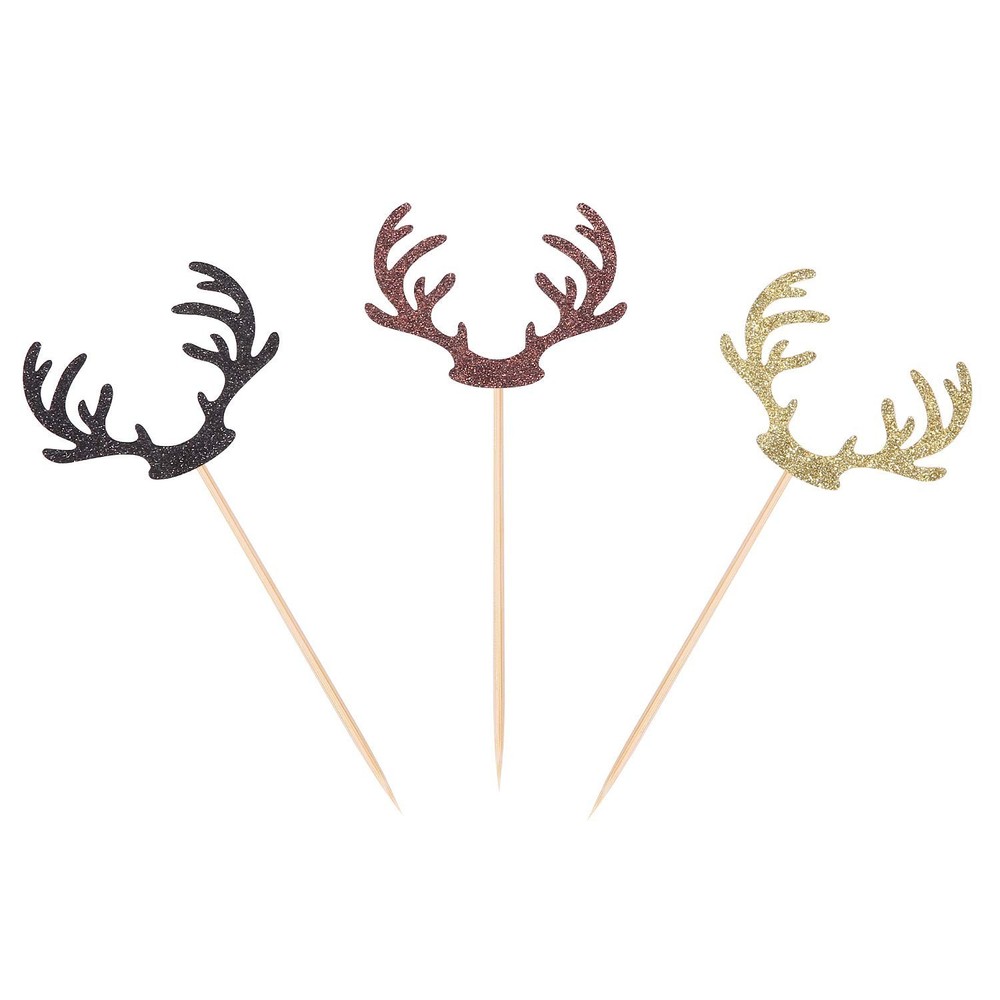 24 Counts Deer Antler Cupcake Toppers Rustic Party Decoration Picks – Rudolph…