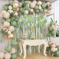 Sage Green Birthday Decorations with Gold Nude Sage Green Balloons Happy