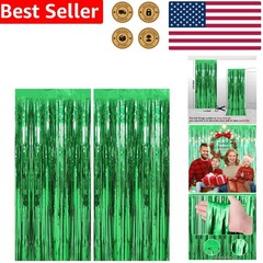 2 Pack Green Metallic Tinsel Curtains 3.28×6.56′ Shimmering Party Backdrop Do…