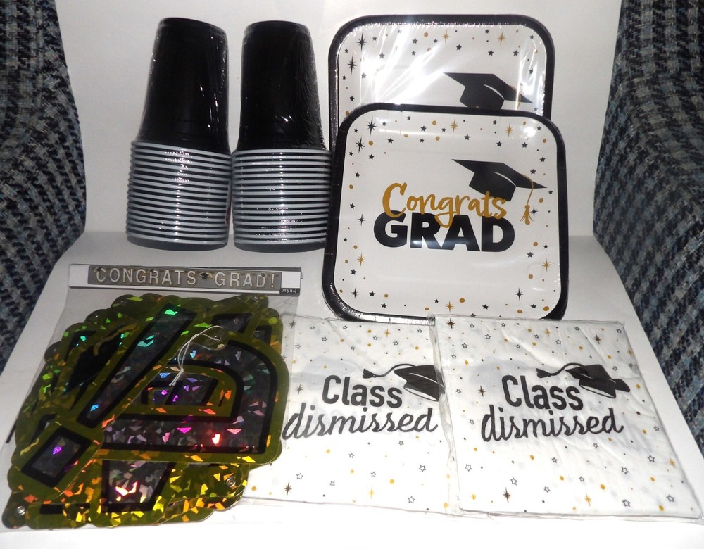 Graduation Party Supplies Set! Plates, Napkins, Cups, Banner, FAST SHIPPING!!