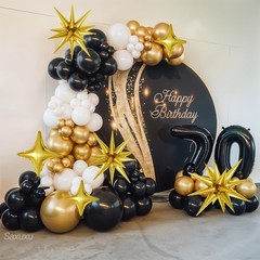 Black and Gold Balloon Arch Kit, Black White Gold Balloons Garland Kit, Star …