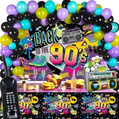 Colorful 85-Piece Party Decorations with Retro Inflatable Props & Table Covers