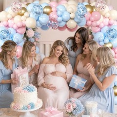 Gender Reveal Balloon Arch Kit, 147pcs Blush Pink and Blue Balloons Sand Whit…