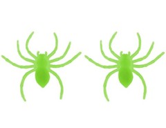 2 x GLOW IN THE DARK SPIDERS 11cm x 10cm x 2cm HALLOWEEN DECORATION PROP SPIDER