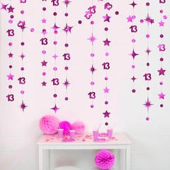 Hot Pink 13th Birthday Decorations Number 13 Circle Dot Twinkle Star