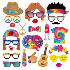 25 PCS Hippie Photo Booth Props 60s 70s Groovy Tie Dye Party Supplies