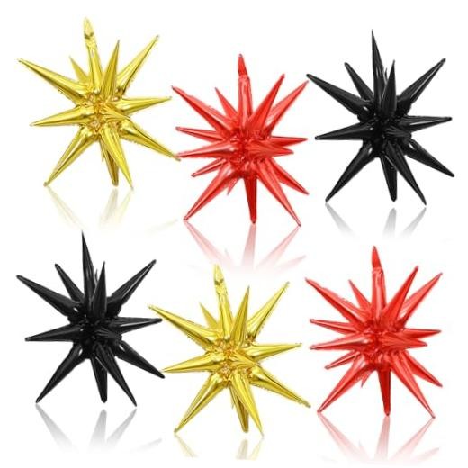 Red Black Gold Star Balloons, 22 Inch Foil Explosion Star Red Gold Black