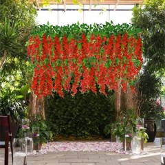 2 Pcs Wisteria Garland Artificial Flowers Wisteria Hanging Flowers Garland Red