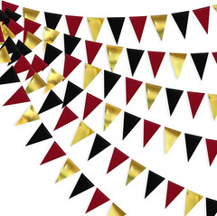 30 Ft Red Black and Gold Party Decorations Hanging Paper Triangle Banner Bunting
