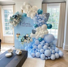 Blue and White Balloon Arch Kit, ADOINBY 140Pcs Pastel Light Blue and White