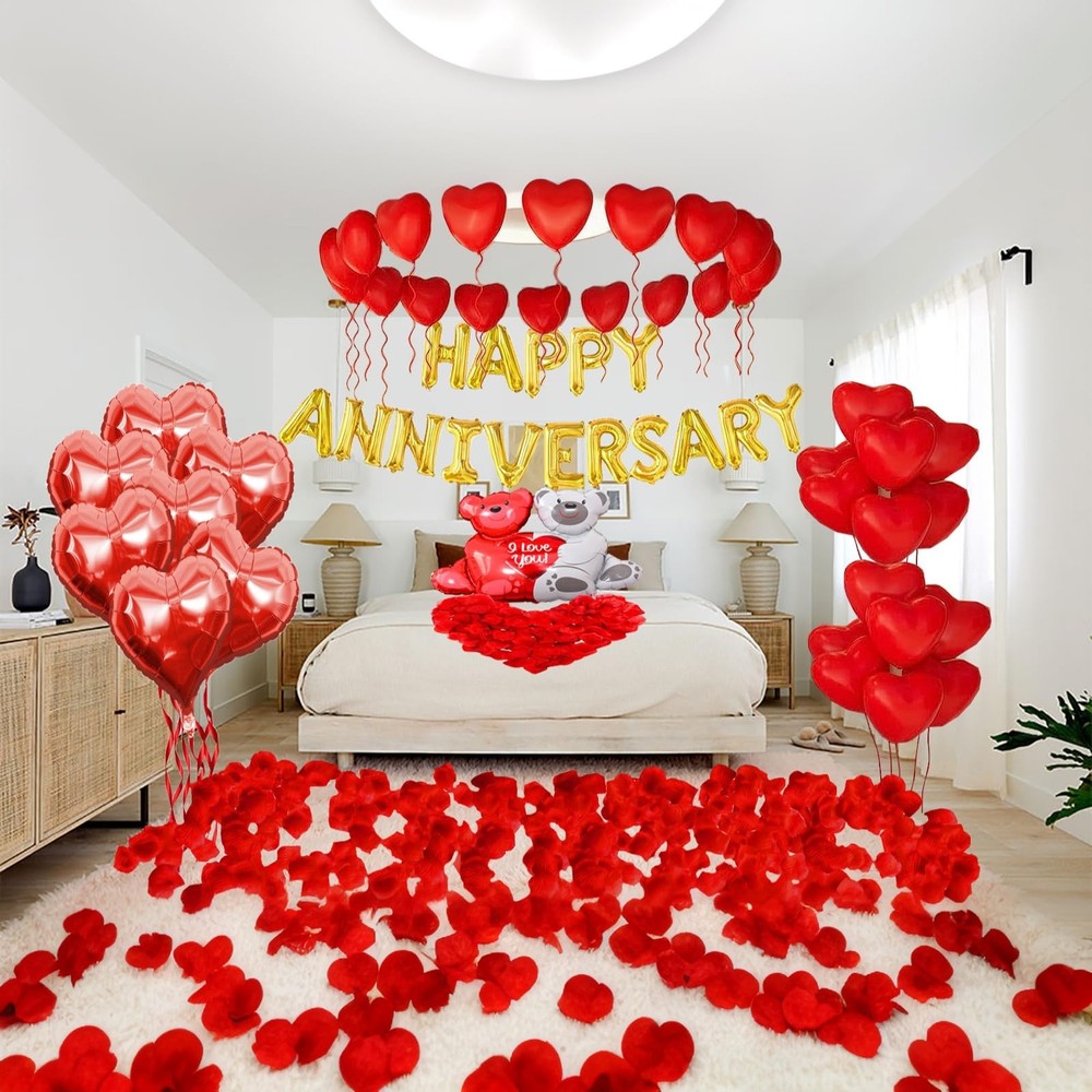 Happy Anniversary Balloons Set,Anniversary Decorations Romantic With Heart Ba…