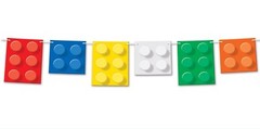 Building Blocks Party Decorations Set Multicolor Tablecover, Banner, And Whirls