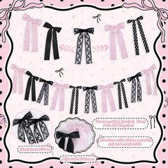 Black and Pink Polka Dot Bow Garland, Black Lace Ribbon Bows Banner Garland Deco