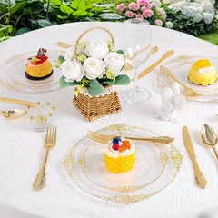 125PCS Clear Plastic Plates – Fancy Clear Gold Disposable Plates Include 25 D…