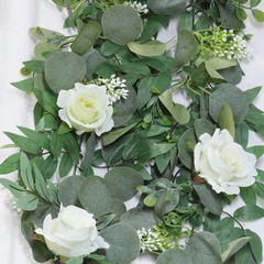 2 Pack Artificial Spring Eucalyptus Flower Garland with White Roses, 13Ft Fake